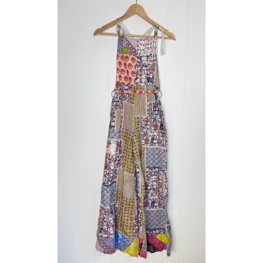 Anthropologie LET ME BE Patchwork Printed Overalls Size Small FLAW - Picture 2 of 10